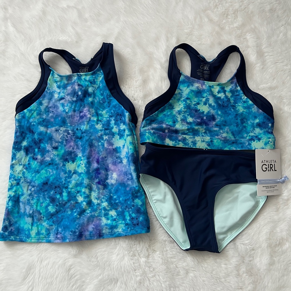 3PC Athleta Girl Swim Top Bikini Tankini 8-10
